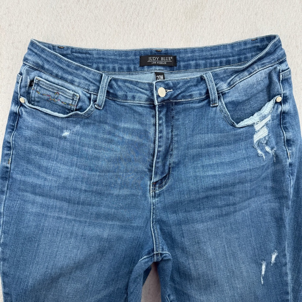 Judy Blue Distressed Straight Leg Jeans High Rise Womens 20W (36x26) Blue Denim